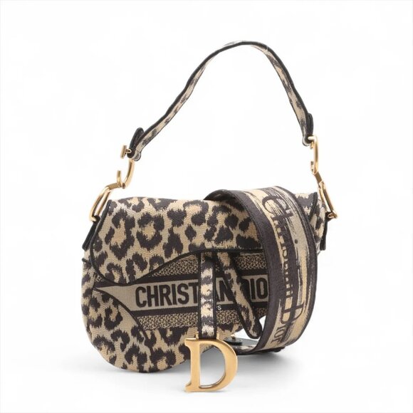 Christian Dior Saddle Bag canvas 2 Way Shoulder Bag Léopard - Picture 1 of 11